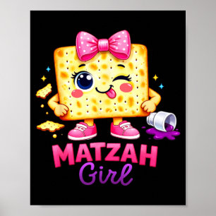 Póster Chica Matzá Feliz ver Seder Judío de Pesaj