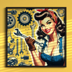 Póster Chica mecánica vintage
