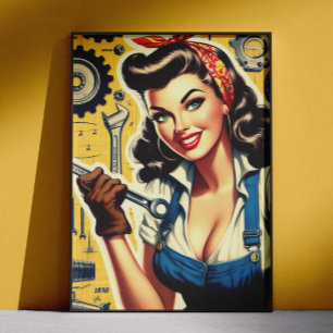 Póster Chica mecánica vintage