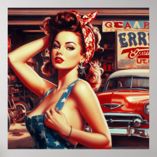 Póster Chica mecánico retro