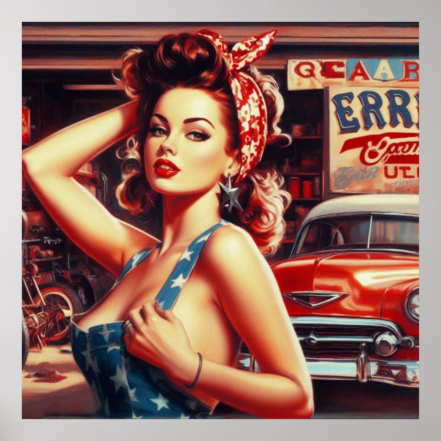 Póster Chica mecánico retro (Frente)