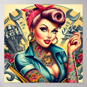 Póster Chica mecánico retro