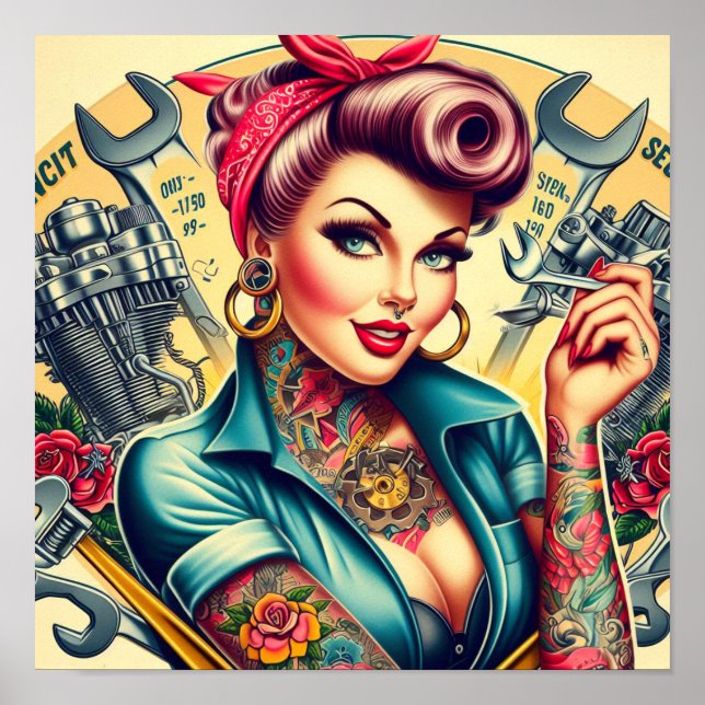 Póster Chica mecánico retro (Frente)