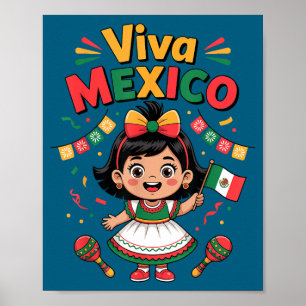Póster Chica mexicana viva méxico camiseta bandera mexica