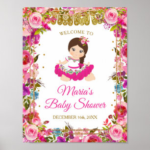 Póster Chica mexicano rosa Fiesta Baby Shower Purpurina d