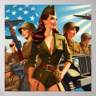 Póster Chica militar de época