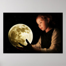 Póster Chica mirando a la luna