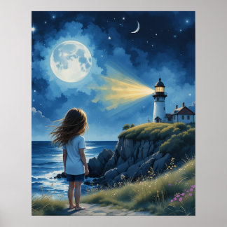 Póster Chica mirando al Poster del faro