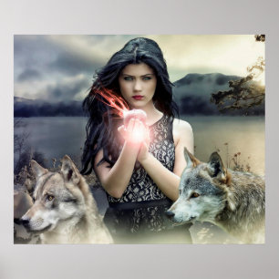 Póster Chica místico con bombero y Poster de lobos