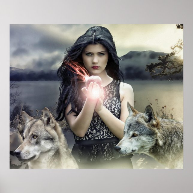 Póster Chica místico con bombero y Poster de lobos (Frente)