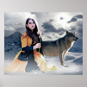 Póster Chica místico con lobo en Poster de la escena inve