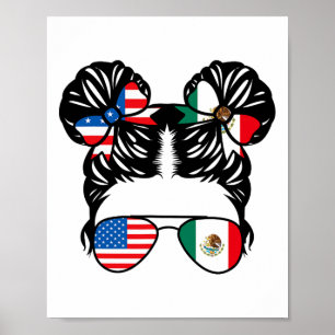 Póster Chica mitad americana mitad mexicana bandera de EE