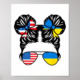 Póster Chica mitad americana mitad ucraniana bandera de E