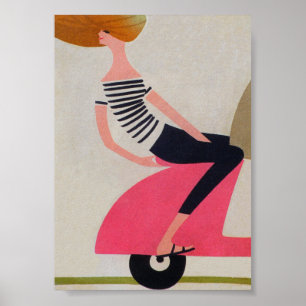 Póster Chica montando afiche de cosecha retro