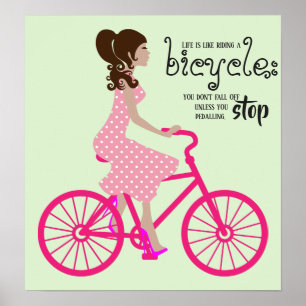 Póster Chica Montando En Bicicleta Rosa