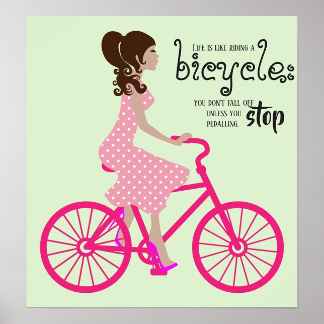 Póster Chica Montando En Bicicleta Rosa (Frente)
