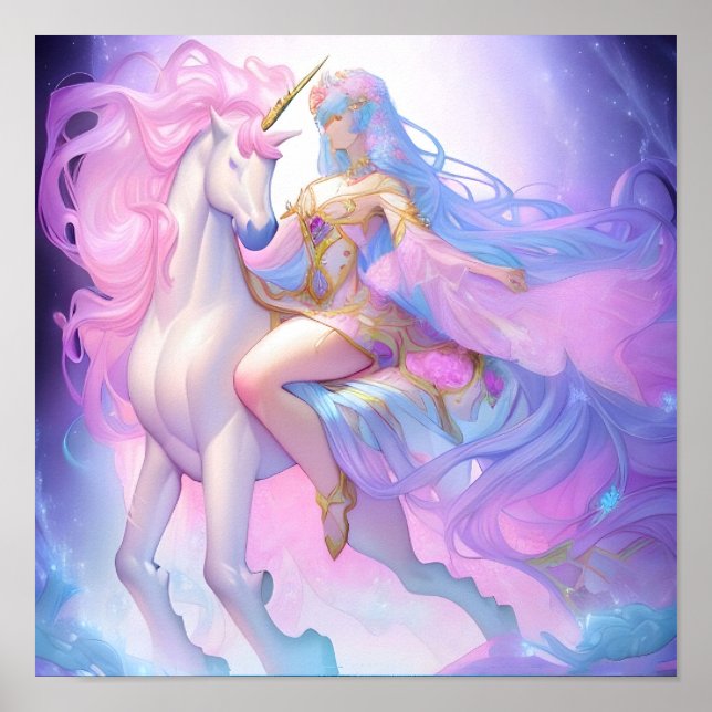 Póster Chica montando un unicornio (Frente)