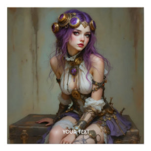 Póster Chica Morada Fantasía Tierna Steampunk