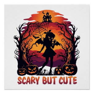 Póster Chica Murciélago de Halloween Espantosa pero Linda
