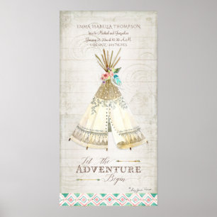 Póster Chica Nacimiento Información Tribal Boho Adventure