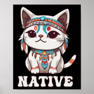 Póster Chica nativa india kawaii de gato americano