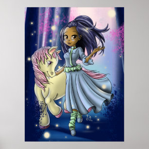 Póster Chica nativo americano y Pony
