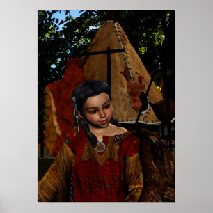 Póster Chica nativo Hawk Whisper y Hawk