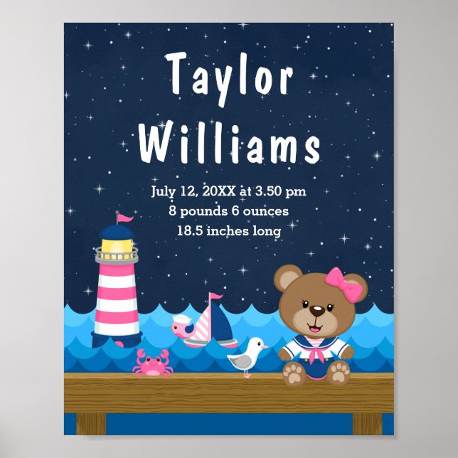 Póster Chica náutico: estadísticas de nacimientos de la m (Frente)