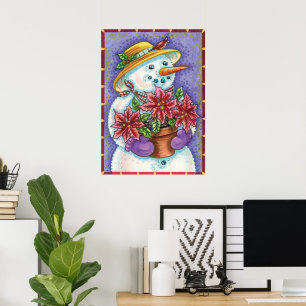 Póster Chica Navidad con poinsettia