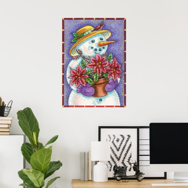 Póster Chica Navidad con poinsettia (Oficina en casa)