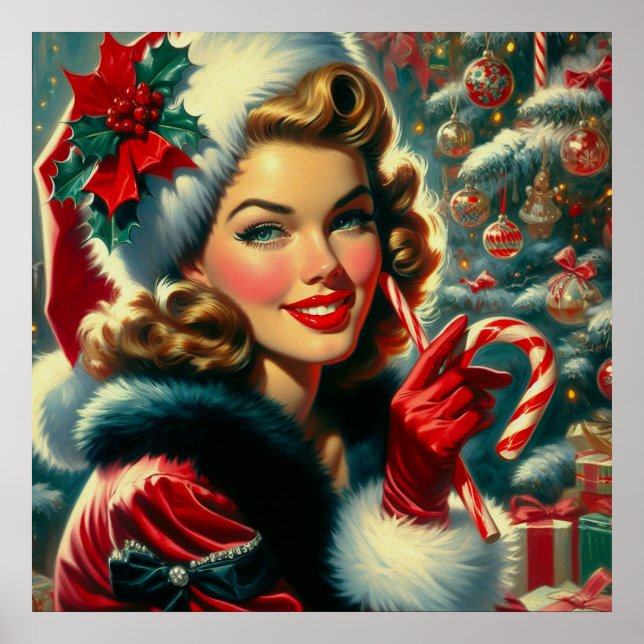 Póster Chica navideño vintage (Frente)
