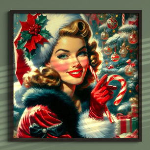Póster Chica navideño vintage