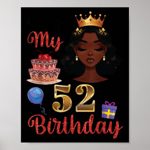 Póster Chica Negro Con Globos De Pastel Presenta Su 52.º