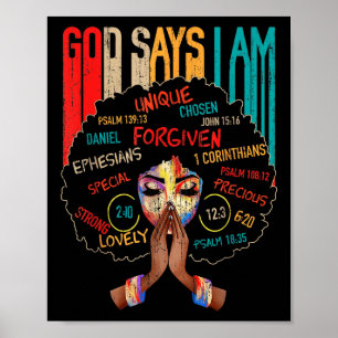 Póster Chica negro Dios dice que soy negro melanín histor