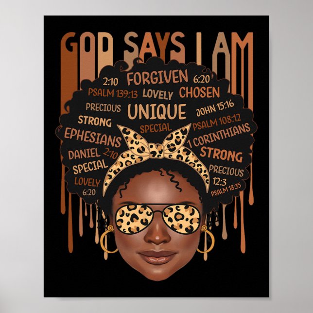 Póster Chica negro Dios dice que soy negro melanín histor (Frente)