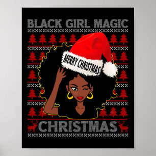 Póster Chica negro magia Feliz Navidad afroamericano