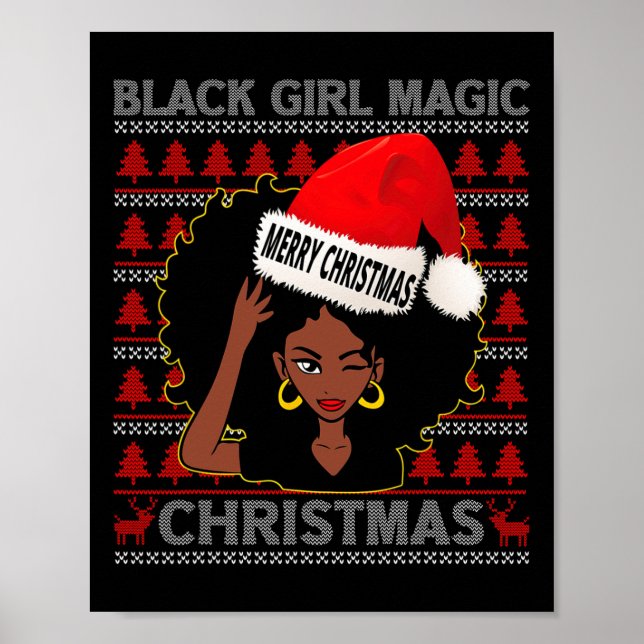 Póster Chica negro magia Feliz Navidad afroamericano (Frente)