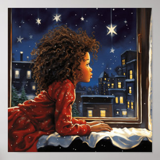 Póster Chica negro mira el cielo nocturno de Santa María