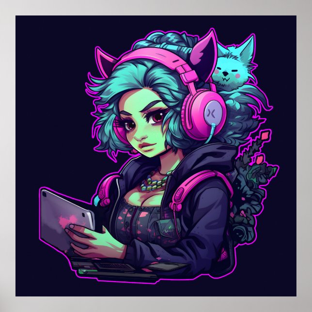 Póster Chica Neon gamer (Frente)
