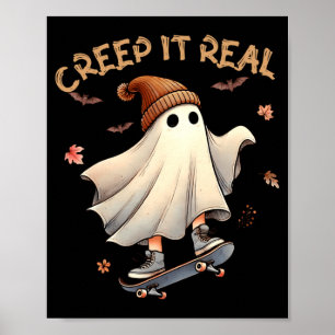 Póster Chica Niña Fantasma Genial De Halloween Montando P