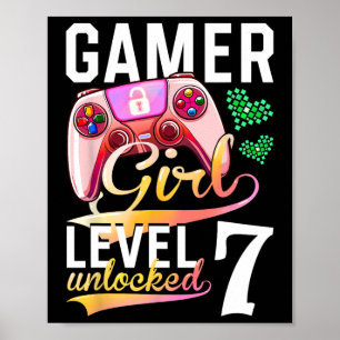 Póster Chica Nivel 7 Videojuego desbloqueado 7º cumpleaño