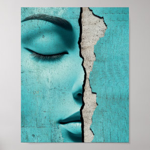 Póster Chica Oculta Detrás de una Pared de Menta Agrietad