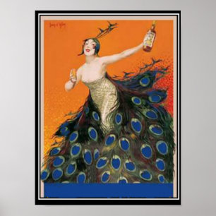 Póster Chica pavón Art Deco Vintage