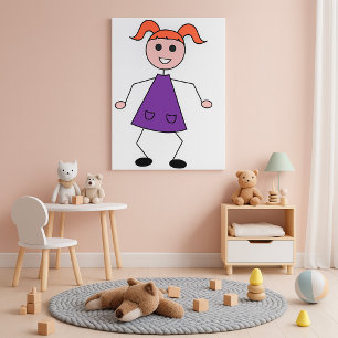 Póster Chica Pelirroja Figura de Palo con Vestido Morado