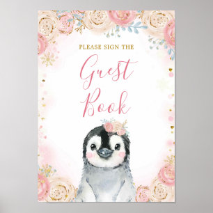 Póster Chica Penguin Winter Snowflake Guest Book