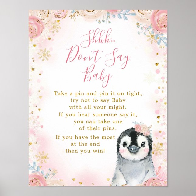 Póster Chica Penguin Winter Snowflake no dice tarjeta de  (Frente)
