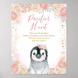 Póster Chica Penguin Winter Snowflake Pacifier Hunt Poste