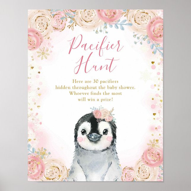 Póster Chica Penguin Winter Snowflake Pacifier Hunt Poste (Frente)
