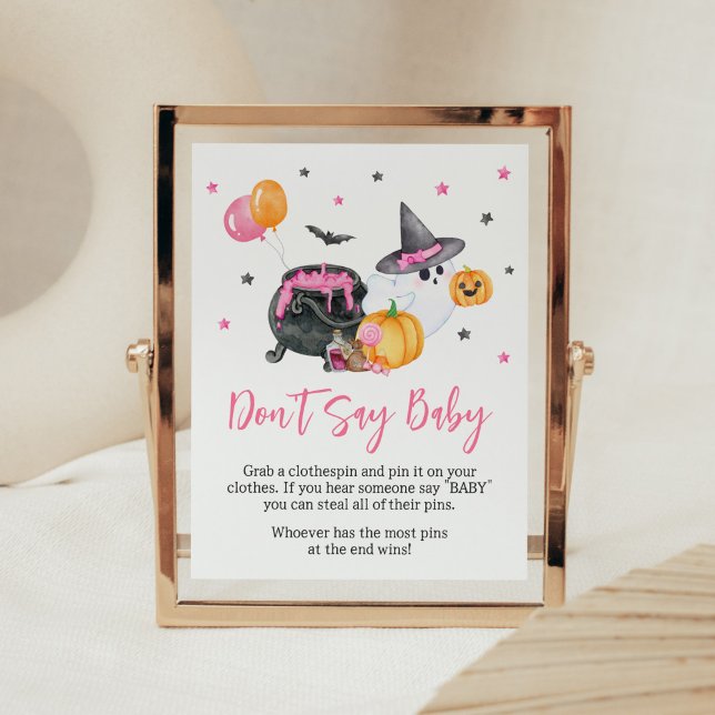 Póster Chica pequeño fantasma Baby Shower no dice bebé (Ghost Halloween Baby Shower Don't Say Baby Sign)