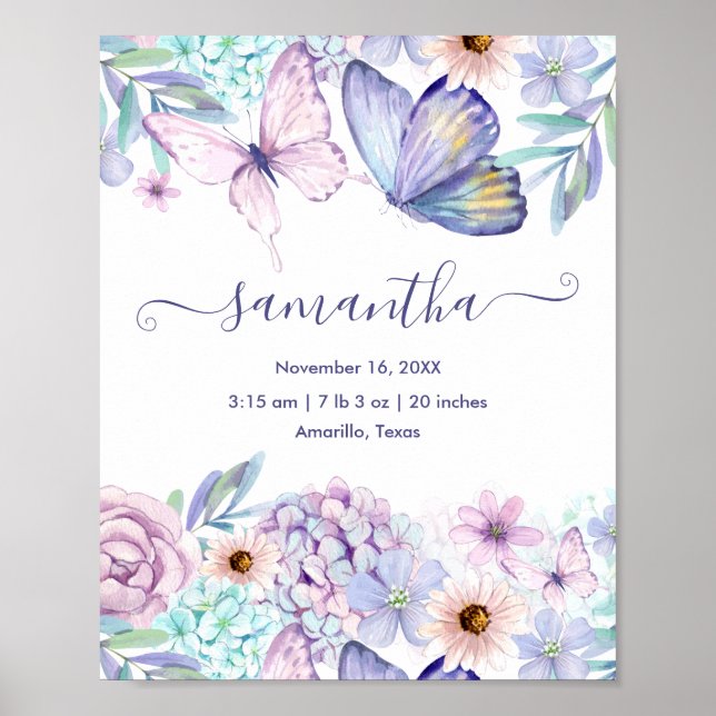 Póster Chica Personalizada Mariposa Floral Estadísticas d (Frente)